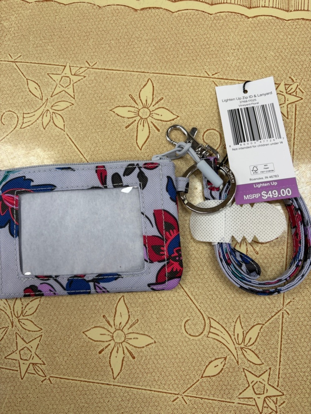 Vera Bradley Gray Floral Lanyard and ID Holder Vineyard Floral NWT